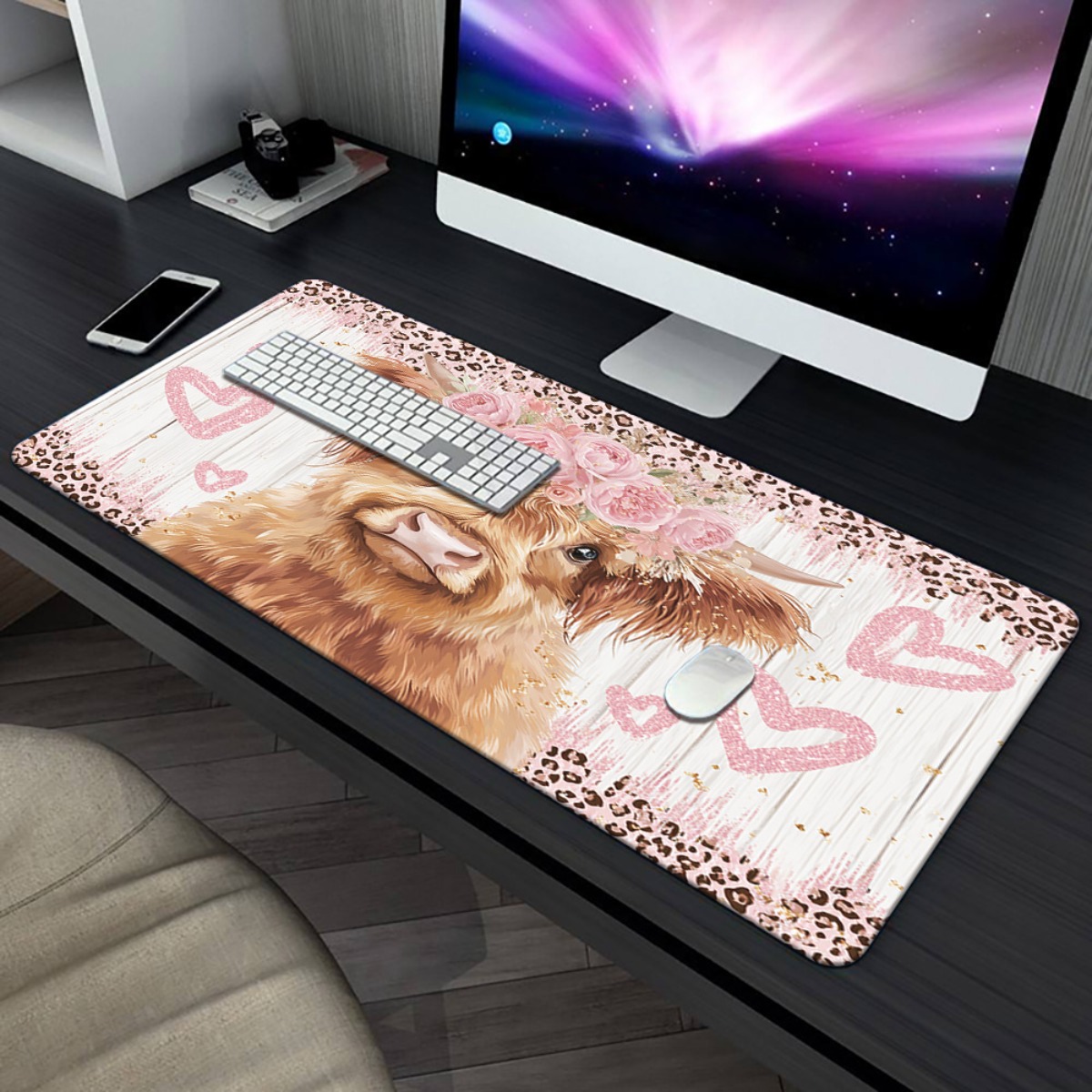Highland Cow Desk Mat Pink Flo – Cow Mat Rubber Bewertung und Preis