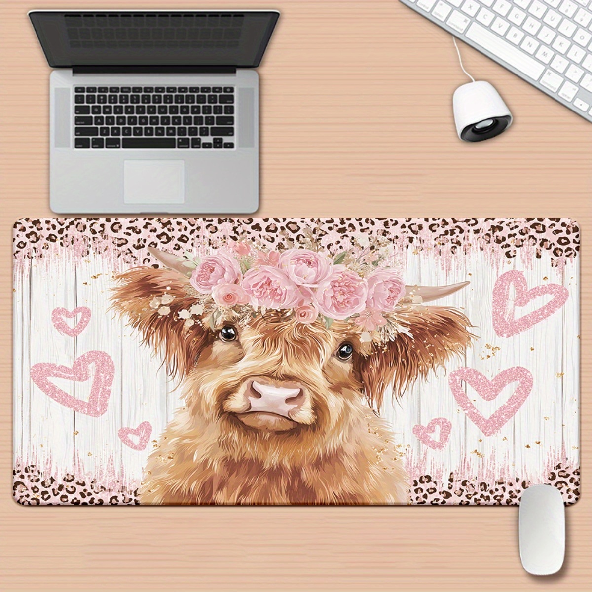 Highland Cow Desk Mat Pink Flo – Cow Mat Rubber Bewertung und Preis